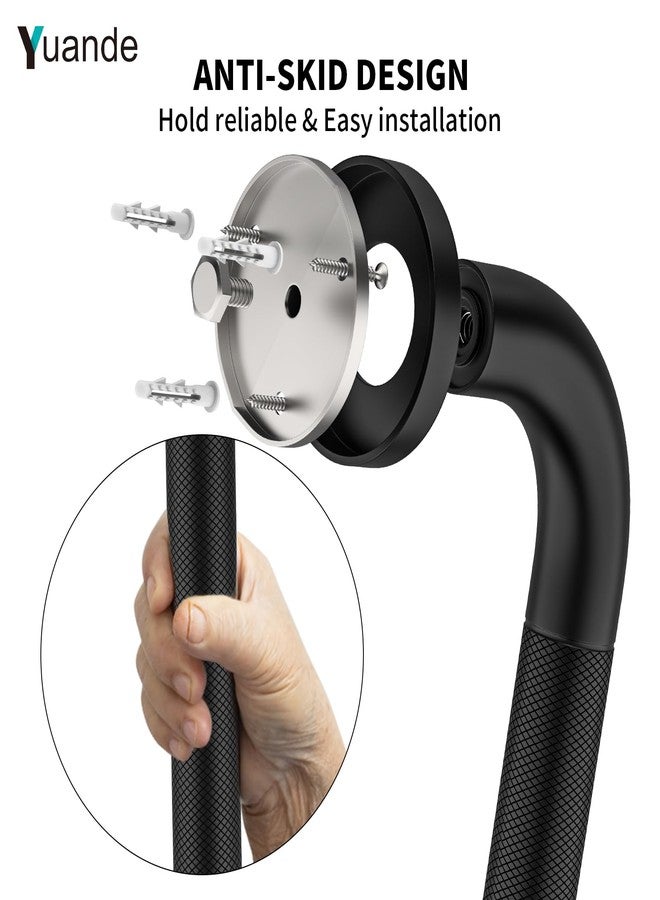 YuanDe 20 Inch Anti Slip Shower Grab Bar, YuanDe Black Stainless Steel Bath Grab Bar, Knurled Bathroom Safety Rail, Shower Handrail Support, Handicap Elderly Balance Assist Handles-1.25" Diameter - Image 5