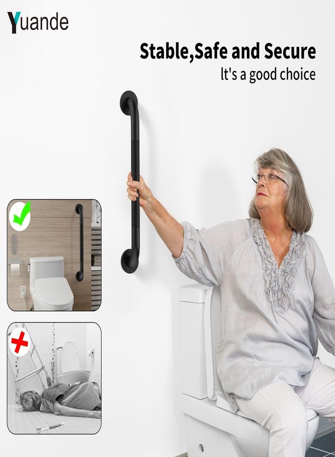 YuanDe 20 Inch Anti Slip Shower Grab Bar, YuanDe Black Stainless Steel Bath Grab Bar, Knurled Bathroom Safety Rail, Shower Handrail Support, Handicap Elderly Balance Assist Handles-1.25" Diameter - Image 4