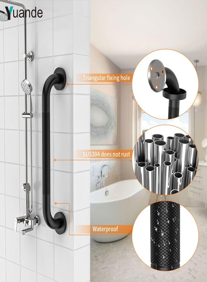 YuanDe 20 Inch Anti Slip Shower Grab Bar, YuanDe Black Stainless Steel Bath Grab Bar, Knurled Bathroom Safety Rail, Shower Handrail Support, Handicap Elderly Balance Assist Handles-1.25" Diameter - Image 3