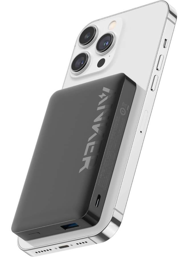 باور بانك مغناطيسي أنكر 10000 مللي أمبير في الساعة، 10 كيلو، شاحن لاسلكي محمول، حزمة بطارية شحن سريع 20 وات مع USB-C متوافق مع Magsafe، iPhone 15/15 Plus/15 Pro/15 Pro Max، iPhone 14/13/12 Series أسود - Image 1