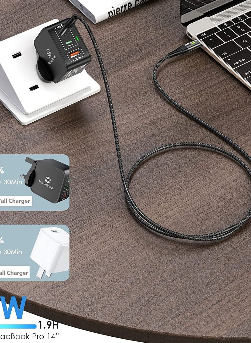 Phone Planet 100W USB C Fast Cable with E-Marker Chip[2M] and 65W GaN [PD+PPS] Wall Charger 3-Port Wall Mains Adapter UK Compatible with MacBook Pro/Air, iPhone 14 Pro Max,S23 Ultra, Steam Deck, Dell XPS 13  - Image 2