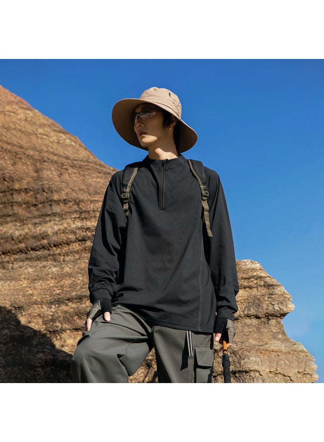 American Outdoor Half-zip Quick-dry Long Sleeve T-shirt Men's Summer Loose Sports Sun Protection Breathable Men's Top - Image 3