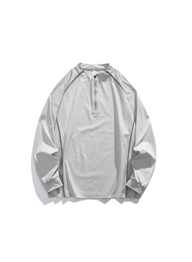 American Outdoor Half-zip Quick-dry Long Sleeve T-shirt Men's Summer Loose Sports Sun Protection Breathable Men's Top - Image 5