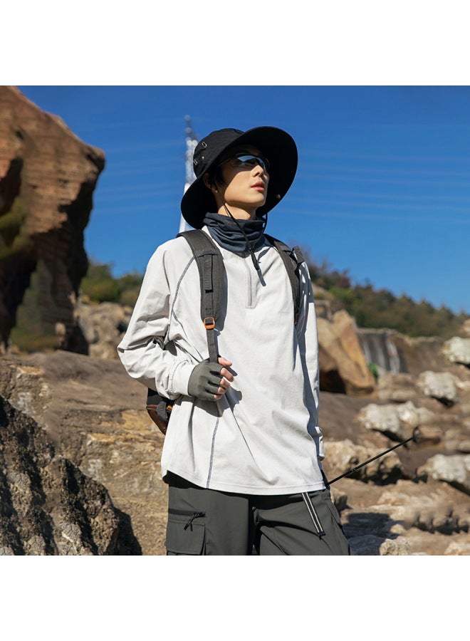 American Outdoor Half-zip Quick-dry Long Sleeve T-shirt Men's Summer Loose Sports Sun Protection Breathable Men's Top - Image 1