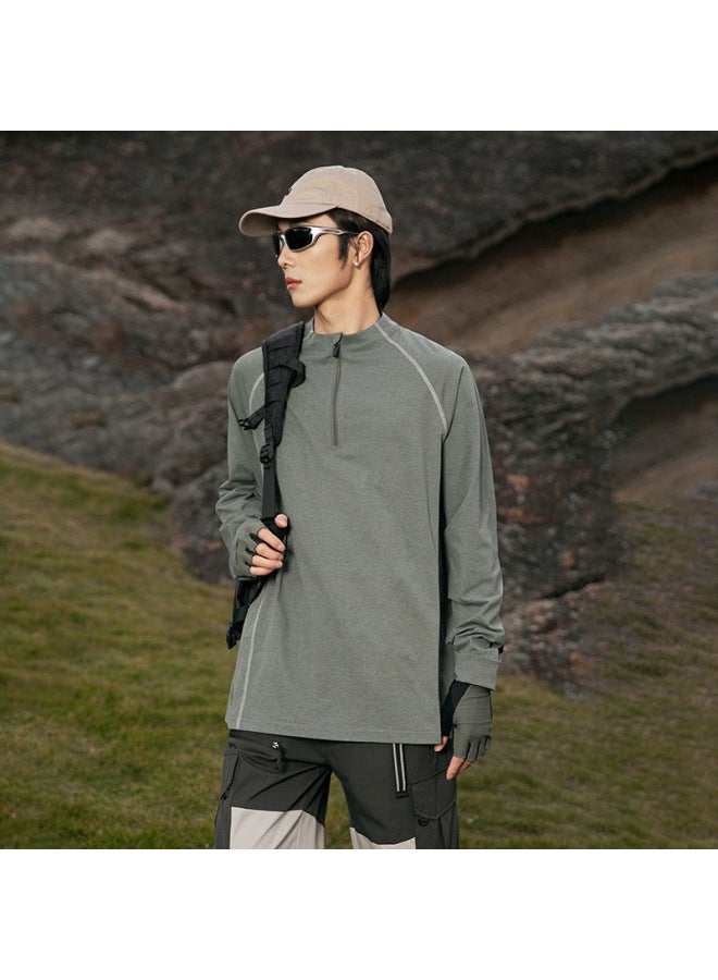 American Outdoor Half-zip Quick-dry Long Sleeve T-shirt Men's Summer Loose Sports Sun Protection Breathable Men's Top - Image 4