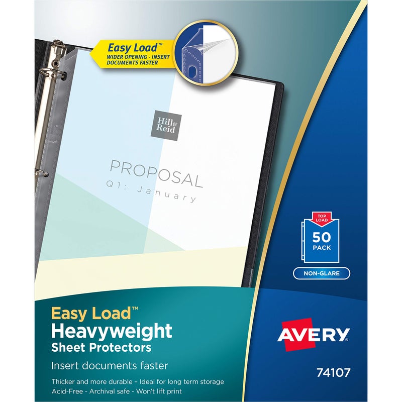 Avery Clear Heavyweight Sheet Protectors, Non-Glare, Easy Load, 50 Document Protectors (74107) - Image 1