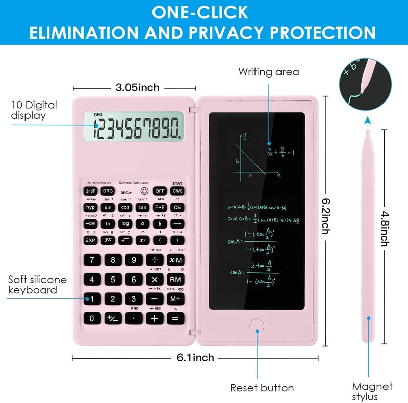 iPepul Scientific Calculators for Students, 10-Digit Large Screen, Math Calculator with Notepad, Classroom Must Haves for Middle High School Supplies & College （Pink - Image 3