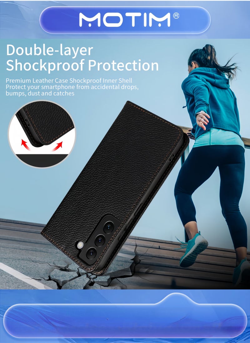 Motim Samsung Galaxy S23 Ultra Leather Wallet Case Genuine Cowhide Folio Flip Cover for Men & Women - Image 3