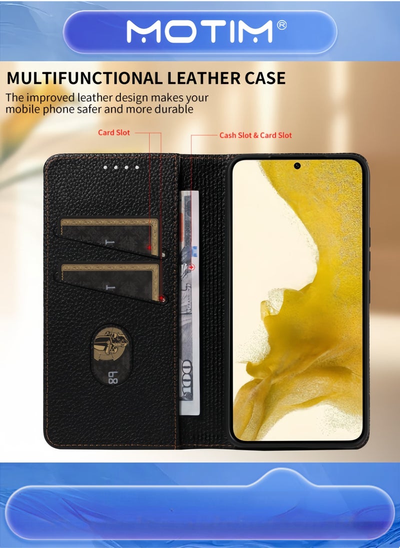 Motim Samsung Galaxy S23 Ultra Leather Wallet Case Genuine Cowhide Folio Flip Cover for Men & Women - Image 5