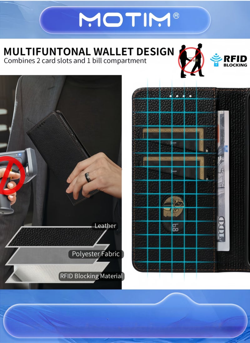 Motim Samsung Galaxy S23 Ultra Leather Wallet Case Genuine Cowhide Folio Flip Cover for Men & Women - Image 4