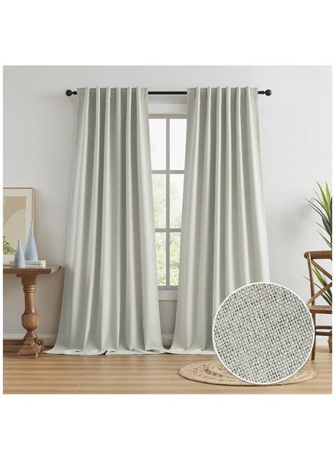 Curtains & Rods 100% BLACKOUT DOUBLE LINEN FACE Curtains, Multi-Way Header for 3 Hanging Options (Beige)