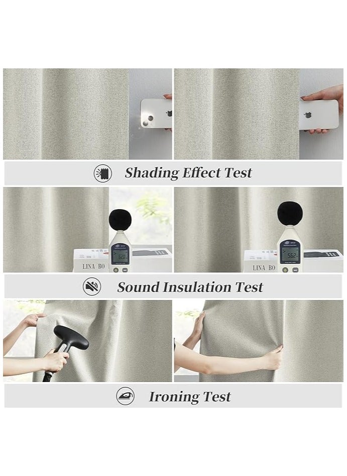 Curtains & Rods 100% BLACKOUT DOUBLE LINEN FACE Curtains, Multi-Way Header for 3 Hanging Options (Beige)