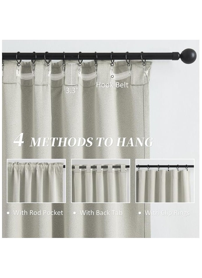 Curtains & Rods 100% BLACKOUT DOUBLE LINEN FACE Curtains, Multi-Way Header for 3 Hanging Options (Beige)