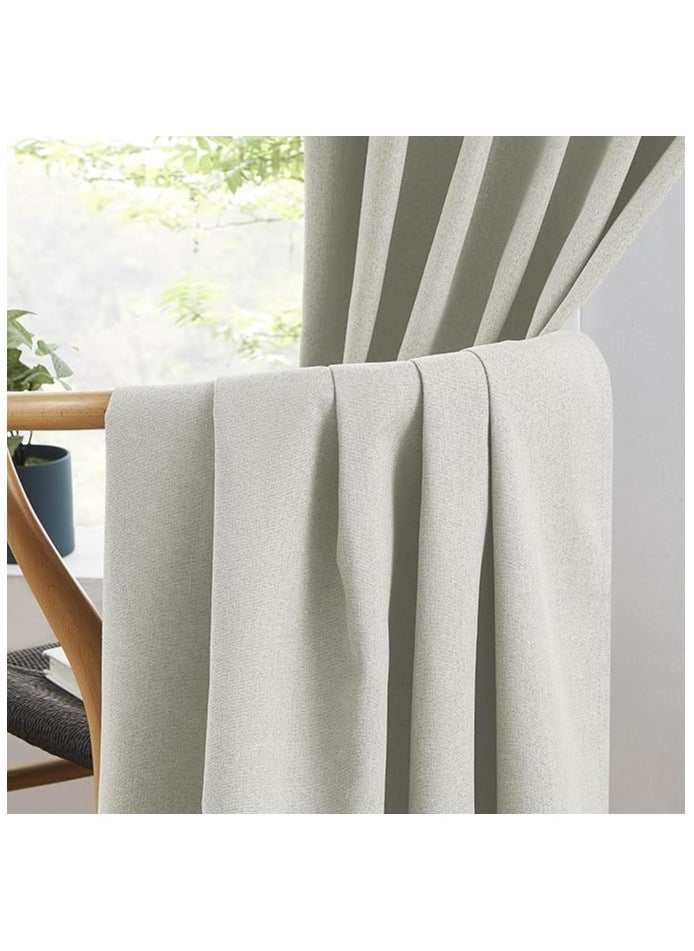 Curtains & Rods 100% BLACKOUT DOUBLE LINEN FACE Curtains, Multi-Way Header for 3 Hanging Options (Beige)