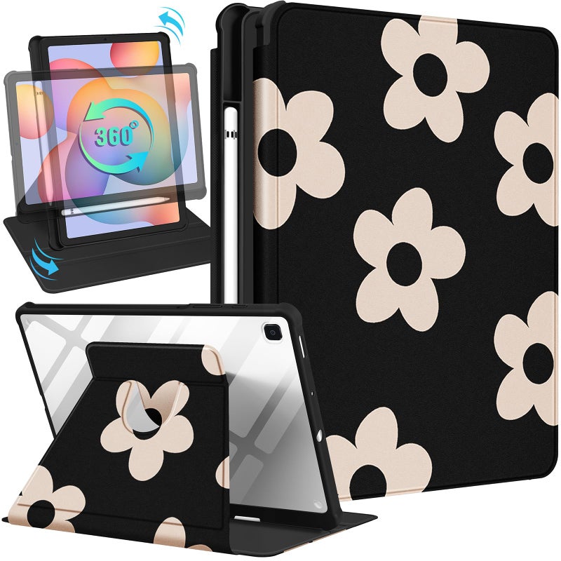 Kidcube for Samsung Galaxy Tab S6 Lite Case 10.4 Inch 2022/2020 for Women Girls Cute Folio Cover with Pencil Holder Girly Flower Floral Design Rotating Stand Pretty Tablet Cases SM-P610/P613/P615/P619 - Image 1