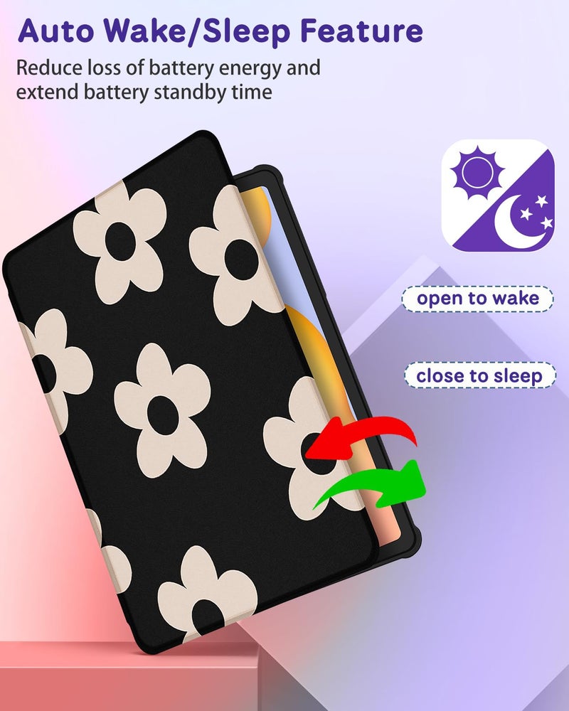 Kidcube for Samsung Galaxy Tab S6 Lite Case 10.4 Inch 2022/2020 for Women Girls Cute Folio Cover with Pencil Holder Girly Flower Floral Design Rotating Stand Pretty Tablet Cases SM-P610/P613/P615/P619 - Image 5