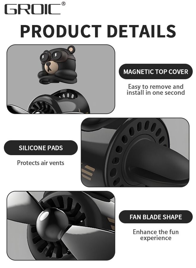 GROIC Bear Pilot Car Air Freshener Cute Car Diffuser Rotating Propeller Air Outlet Vent Fresheners Aromatherapy Ornament Car Accessories Automotive Air Fresheners for Cars - Image 4