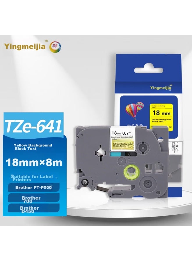 Yingmeijia Label Maker Ribbon 18mm Yellow Background Black Text Tze-641 Compatible With Brother Adhesive Label Paper For Pt-p900 700 D450 600 E550w Printers - Image 1