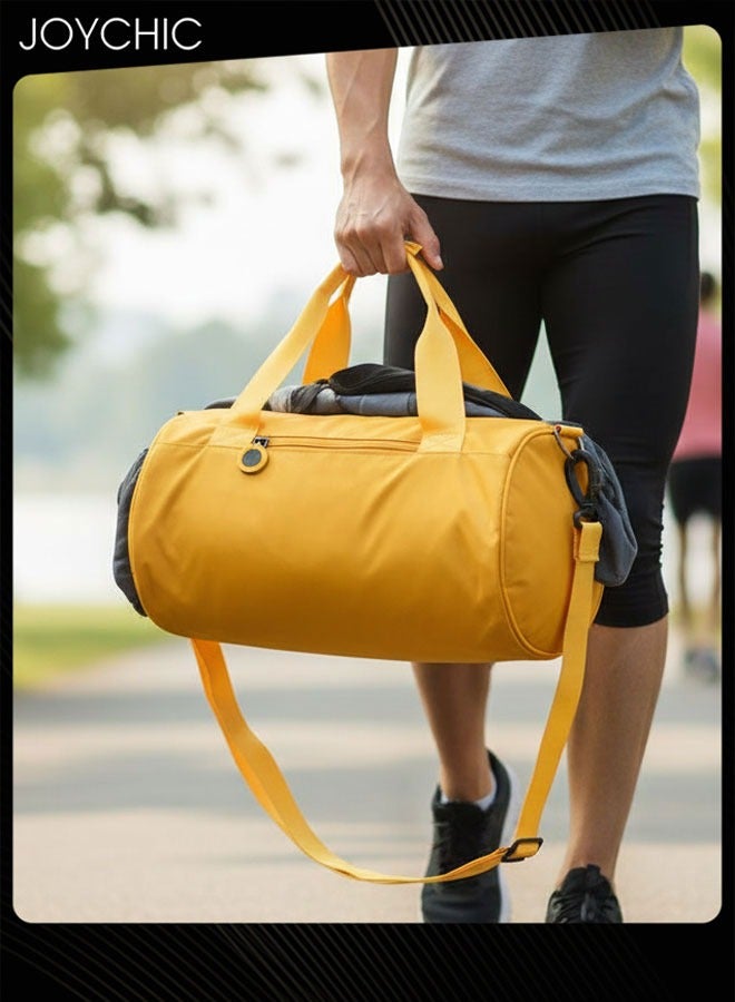 Joychic حقيبة رياضية خفيفة الوزن وعملية مقاومة للماء لتخزين الملابس للسفر، حقيبة رياضية مقاومة للاهتراء للنساء والرجال، للرقص والسباحة واليوغا واللياقة البدنية، باللون الأصفر، حجم كبير - Image 1
