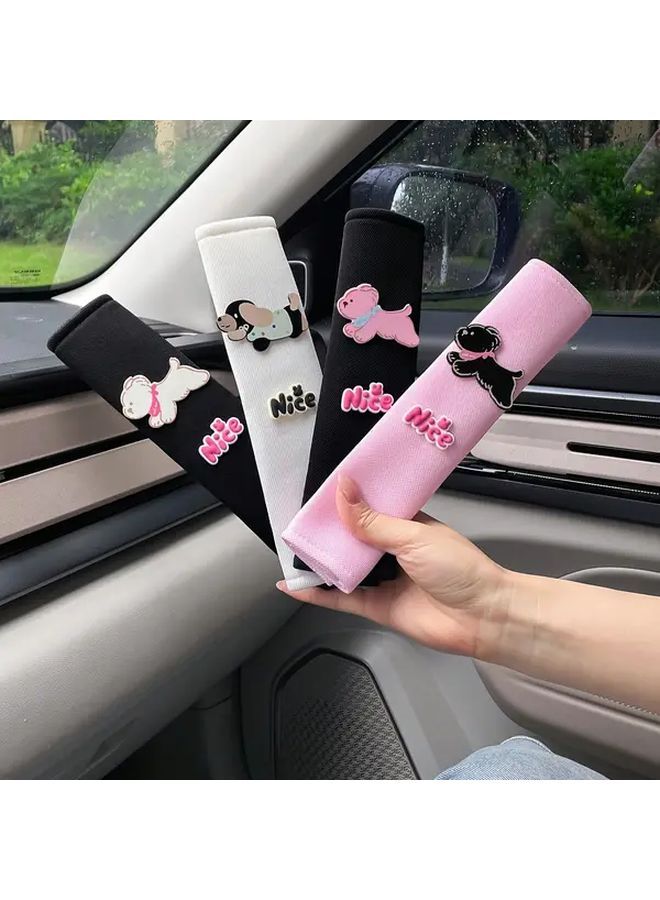 Creative Vehicle Safety Seat Belt Shoulder Pad Cute Dog Design Car Interior Decoration Accessory Prevent Chafing 1pc White - Image 1