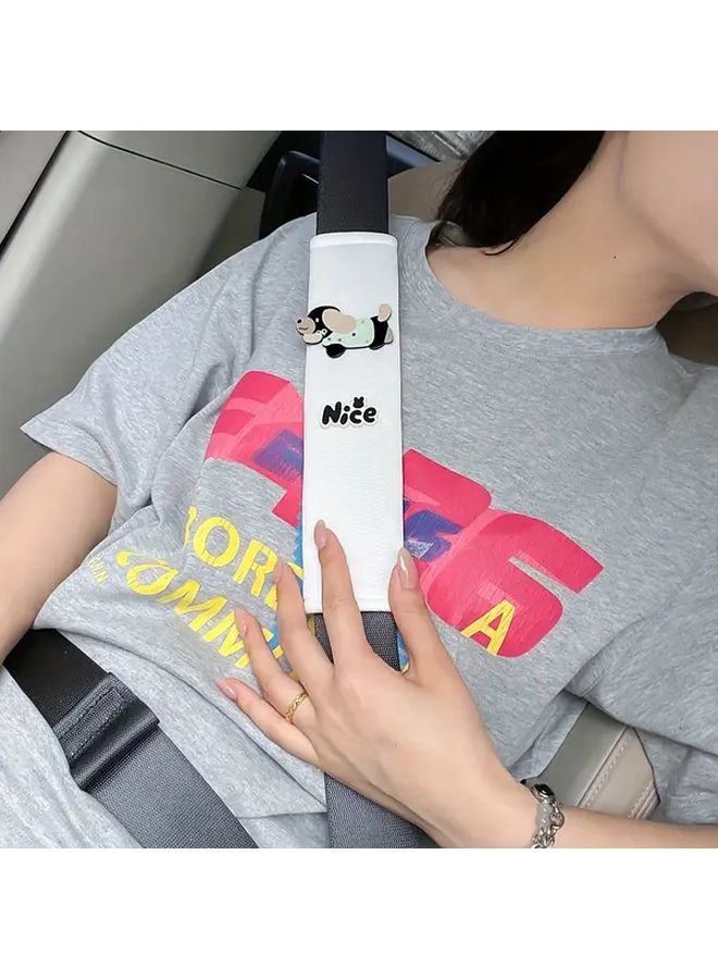 Creative Vehicle Safety Seat Belt Shoulder Pad Cute Dog Design Car Interior Decoration Accessory Prevent Chafing 1pc White - Image 2