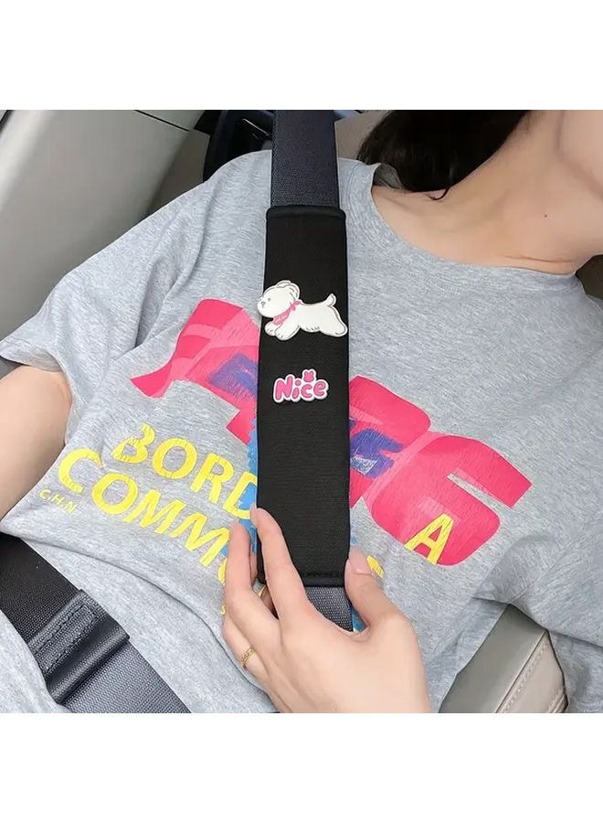 Creative Vehicle Safety Seat Belt Shoulder Pad Cute Dog Design Car Interior Decoration Accessory Prevent Chafing 1pc White - Image 3
