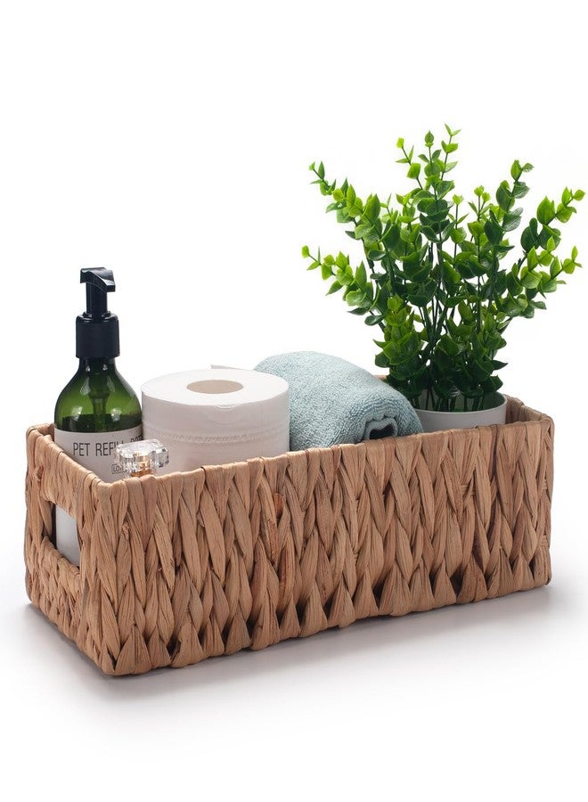 IVAILEX Toilet Paper Basket for Back of Toilet Water Hyacinth Long Narrow Wicker Bathroom Storage Basket with Built-in Handles 14.2 x 6.5 x 3.7 inch - Image 2