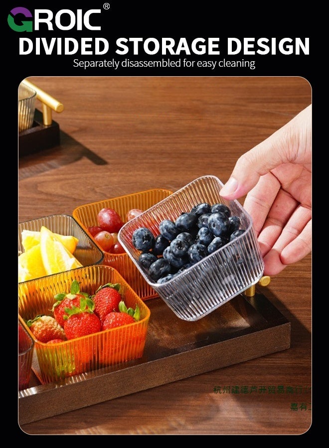 GROIC Serving Snack Tray Set, Trays for Serving Food, Charcuterie, Fruit Platter Tray for Parties or Home Hospitality, Appetizer Dishes and Dessert Trays,4 Removable Plastic Snack Bowls and Bamboo Platter, - Image 4