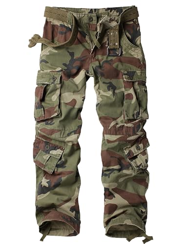 AKARMY Men's Casual Cargo Pants Military Army Camo Pants Combat Work Pants with 8 Pockets Battlefield Camo 36 - Image 1