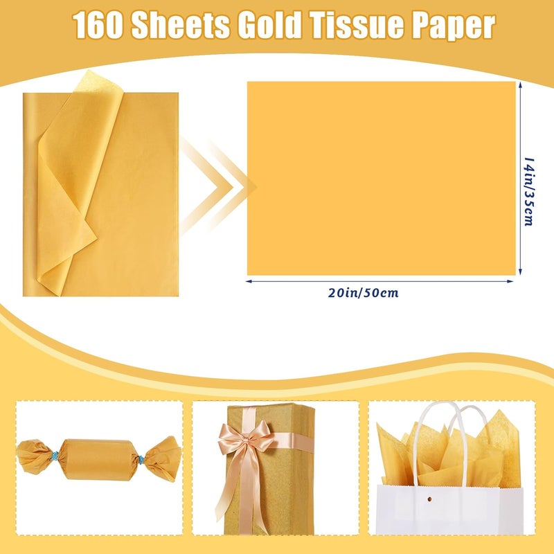 Woric 160 Sheets Gold Tissue Paper for Gift Bags - 20 x 14 Inches - Ideal for Graduation, Weddings, and Birthday Party Decorations - Image 2