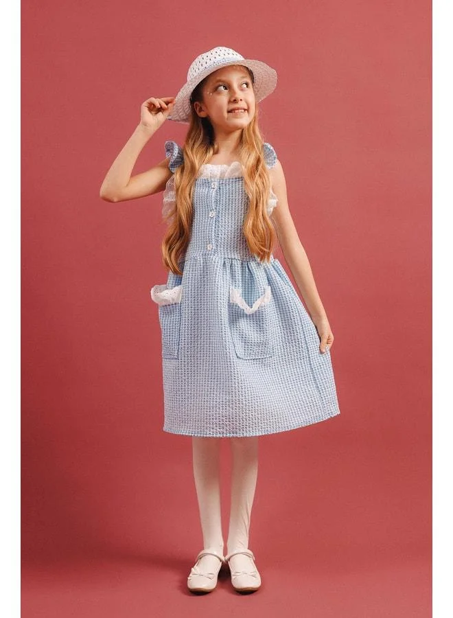 Perendi Girl's Polka Dot Dress with Hat, Cotton Jersey Lined.