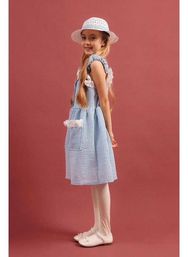Perendi Girl's Polka Dot Dress with Hat, Cotton Jersey Lined.