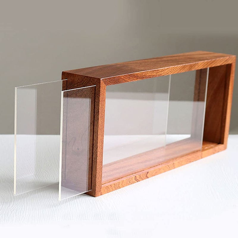 Shadow Photo FrameWooden DoubleSided HighDefinition Plexiglass Storage Box DIY Display Box Suitable for Dried Flowers Specimens Handicrafts Baby Souvenirs and Photos Walnut Brown