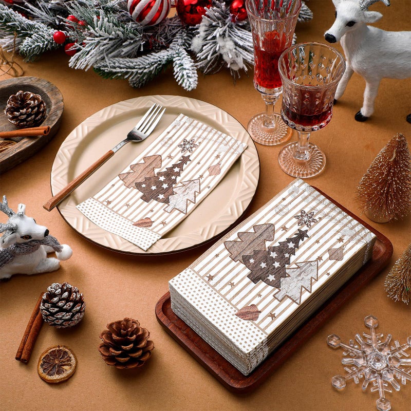Jetec Jetec 200 Pcs Christmas Disposable Paper Guest Towels for Bathroom Christmas Napkins Christmas Tree Guests Napkins Decorative Hand Towel 2 Ply Guest Paper Napkins for Xmas Holiday Kitchen Dining Table  - Image 4