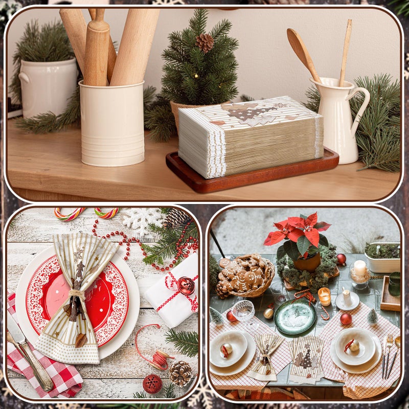 Jetec Jetec 200 Pcs Christmas Disposable Paper Guest Towels for Bathroom Christmas Napkins Christmas Tree Guests Napkins Decorative Hand Towel 2 Ply Guest Paper Napkins for Xmas Holiday Kitchen Dining Table  - Image 5