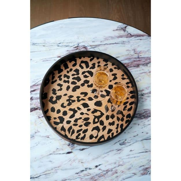 HOMANLY Black Round Leopard Print Serving Tray Decorative Tray for Coffee Table Tray with Handles Acrylic Tray for Ottoman Storage Kitchen Bathroom Dimensions: 12x12x1.6 Inches - Image 2