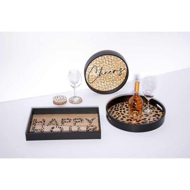 HOMANLY Black Round Leopard Print Serving Tray Decorative Tray for Coffee Table Tray with Handles Acrylic Tray for Ottoman Storage Kitchen Bathroom Dimensions: 12x12x1.6 Inches - Image 3