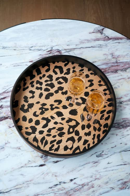 HOMANLY Black Round Leopard Print Serving Tray Decorative Tray for Coffee Table Tray with Handles Acrylic Tray for Ottoman Storage Kitchen Bathroom Dimensions: 12x12x1.6 Inches - Image 4