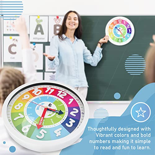 LibreLine 3D Kids Colorful Learning Wall Clock - Easy to Read - Telling Time Teaching Clock for Kids - Classroom Bedroom Wall Decor - Silent Analog Kids Clock for Homeschool, Playrooms, Nursery (12 inch) - Image 2