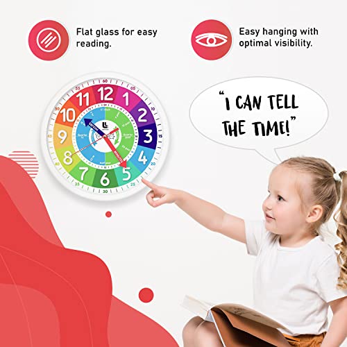 LibreLine 3D Kids Colorful Learning Wall Clock - Easy to Read - Telling Time Teaching Clock for Kids - Classroom Bedroom Wall Decor - Silent Analog Kids Clock for Homeschool, Playrooms, Nursery (12 inch) - Image 5