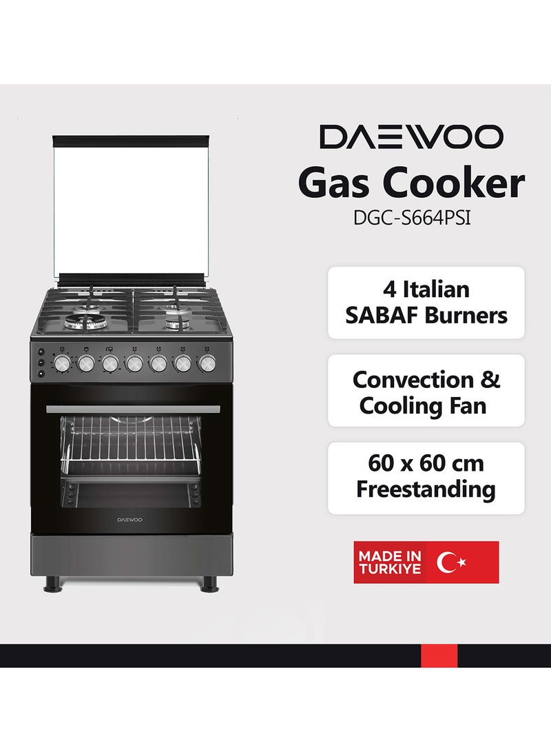 DAEWOO 60X60Cm Freestanding Gas Cooker, 4 Gas Sabaf Burners, Full Safety with Auto Ignition, Gas Oven & Gas grill, Convection Fan, Cooling Fan, BBQ Rotisserie, Closed Door Grilling, Oven Light - Made In Türkiye - 1 Year Warranty - Image 2
