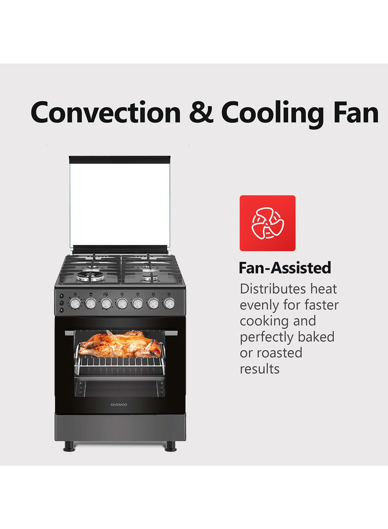 DAEWOO 60X60Cm Freestanding Gas Cooker, 4 Gas Sabaf Burners, Full Safety with Auto Ignition, Gas Oven & Gas grill, Convection Fan, Cooling Fan, BBQ Rotisserie, Closed Door Grilling, Oven Light - Made In Türkiye - 1 Year Warranty - Image 4
