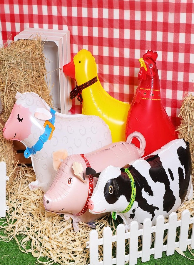 Arrowbash بالونات حيوانات مزرعة Arrowbash مع عشب الرافيا القابلة للنفخ على شكل دجاجة أو ماشية أو خروف أو خنزير أو بطة للمشي لتزيين حفلات أعياد الميلاد في المزرعة ومستلزمات حفلات أعياد الميلاد للحيوانات - Image 2