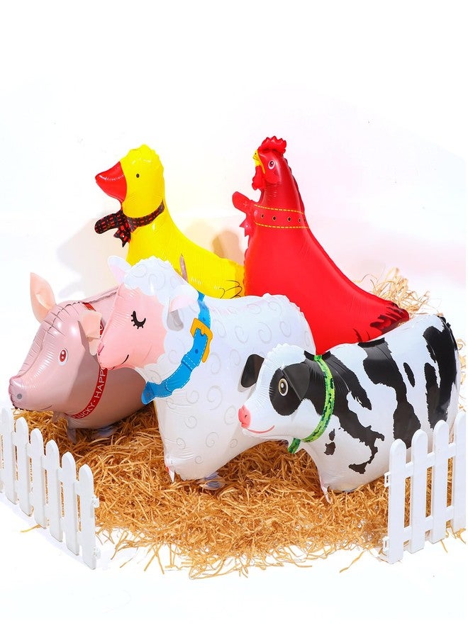 Arrowbash بالونات حيوانات مزرعة Arrowbash مع عشب الرافيا القابلة للنفخ على شكل دجاجة أو ماشية أو خروف أو خنزير أو بطة للمشي لتزيين حفلات أعياد الميلاد في المزرعة ومستلزمات حفلات أعياد الميلاد للحيوانات - Image 1