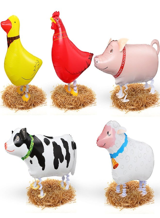 Arrowbash بالونات حيوانات مزرعة Arrowbash مع عشب الرافيا القابلة للنفخ على شكل دجاجة أو ماشية أو خروف أو خنزير أو بطة للمشي لتزيين حفلات أعياد الميلاد في المزرعة ومستلزمات حفلات أعياد الميلاد للحيوانات - Image 3