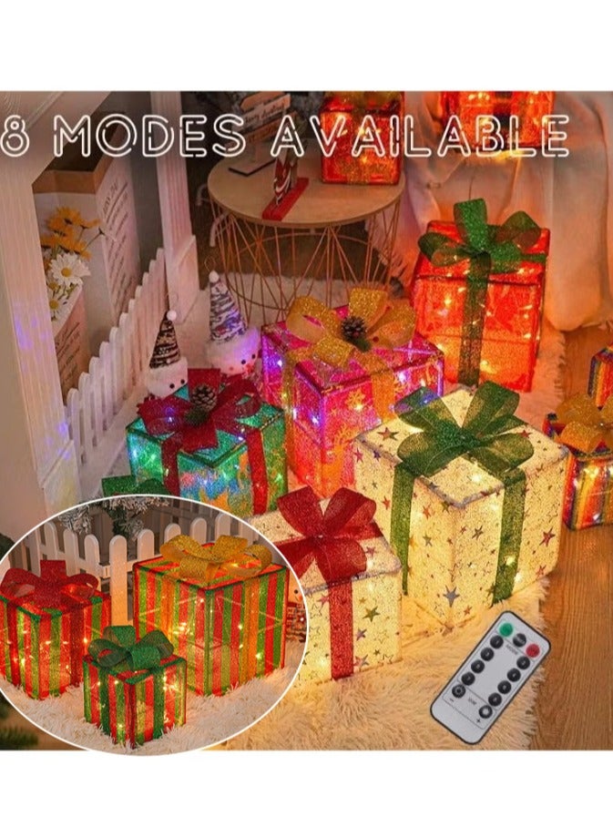 TAPIT Christmas Lighted Gift Boxes Set of 3 Christmas Decorations with Remote & 8 Lighting Modes Light Up Present Boxes Ornament for Christmas Tree Yard Home Decor  (Multicolour) - Image 2