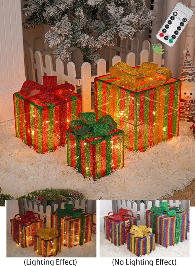 TAPIT Christmas Lighted Gift Boxes Set of 3 Christmas Decorations with Remote & 8 Lighting Modes Light Up Present Boxes Ornament for Christmas Tree Yard Home Decor  (Multicolour) - Image 1