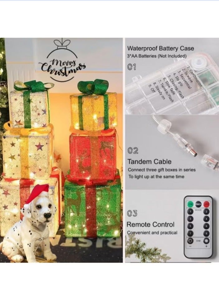 TAPIT Christmas Lighted Gift Boxes Set of 3 Christmas Decorations with Remote & 8 Lighting Modes Light Up Present Boxes Ornament for Christmas Tree Yard Home Decor  (Multicolour) - Image 4