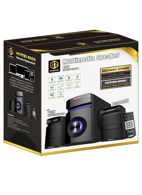 Speaker Standard 2.1 VORTEX 6000 Power 60 Watt illuminated multimedia speaker Optical Cable - Aux - Bluetooth - Usb - Sd card - Radio - Led Screen - Remote - Full Function
