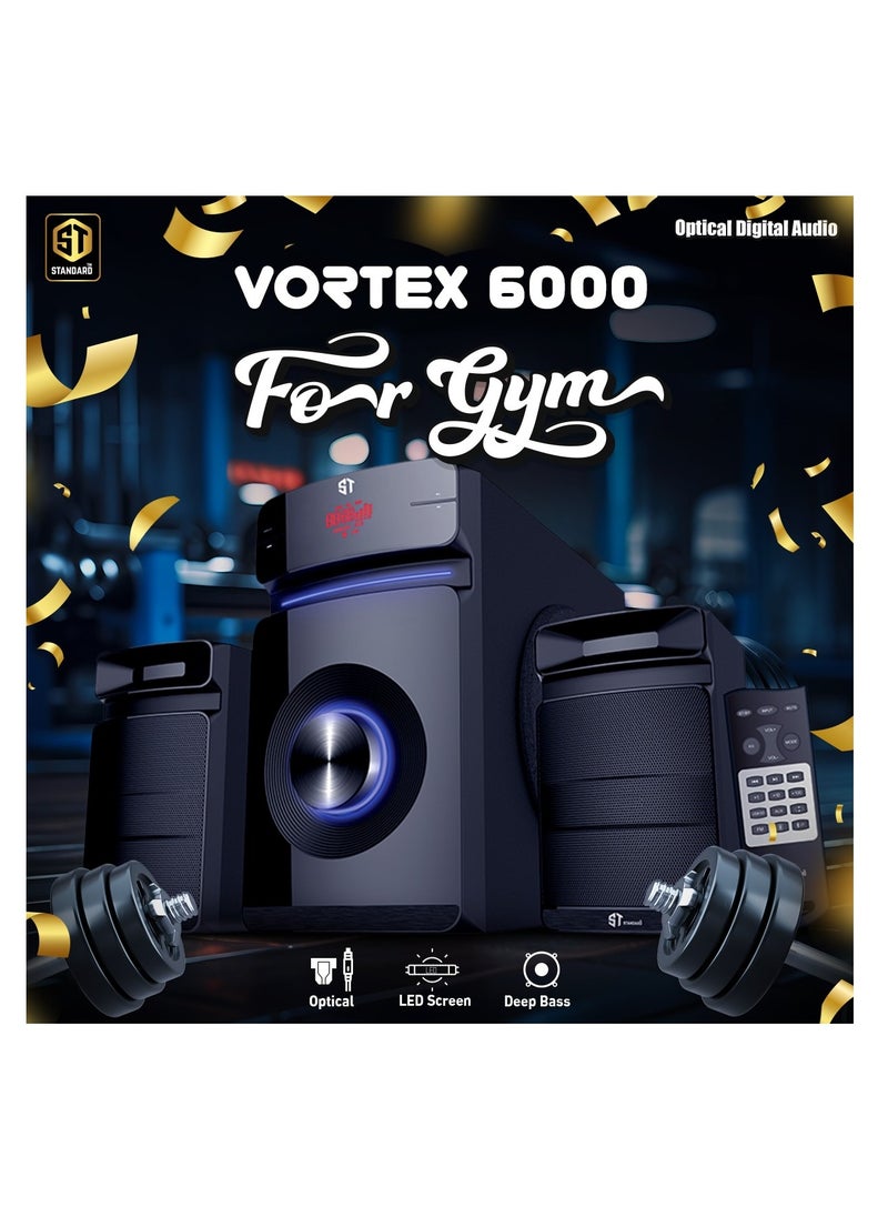 Speaker Standard 2.1 VORTEX 6000 Power 60 Watt illuminated multimedia speaker Optical Cable - Aux - Bluetooth - Usb - Sd card - Radio - Led Screen - Remote - Full Function